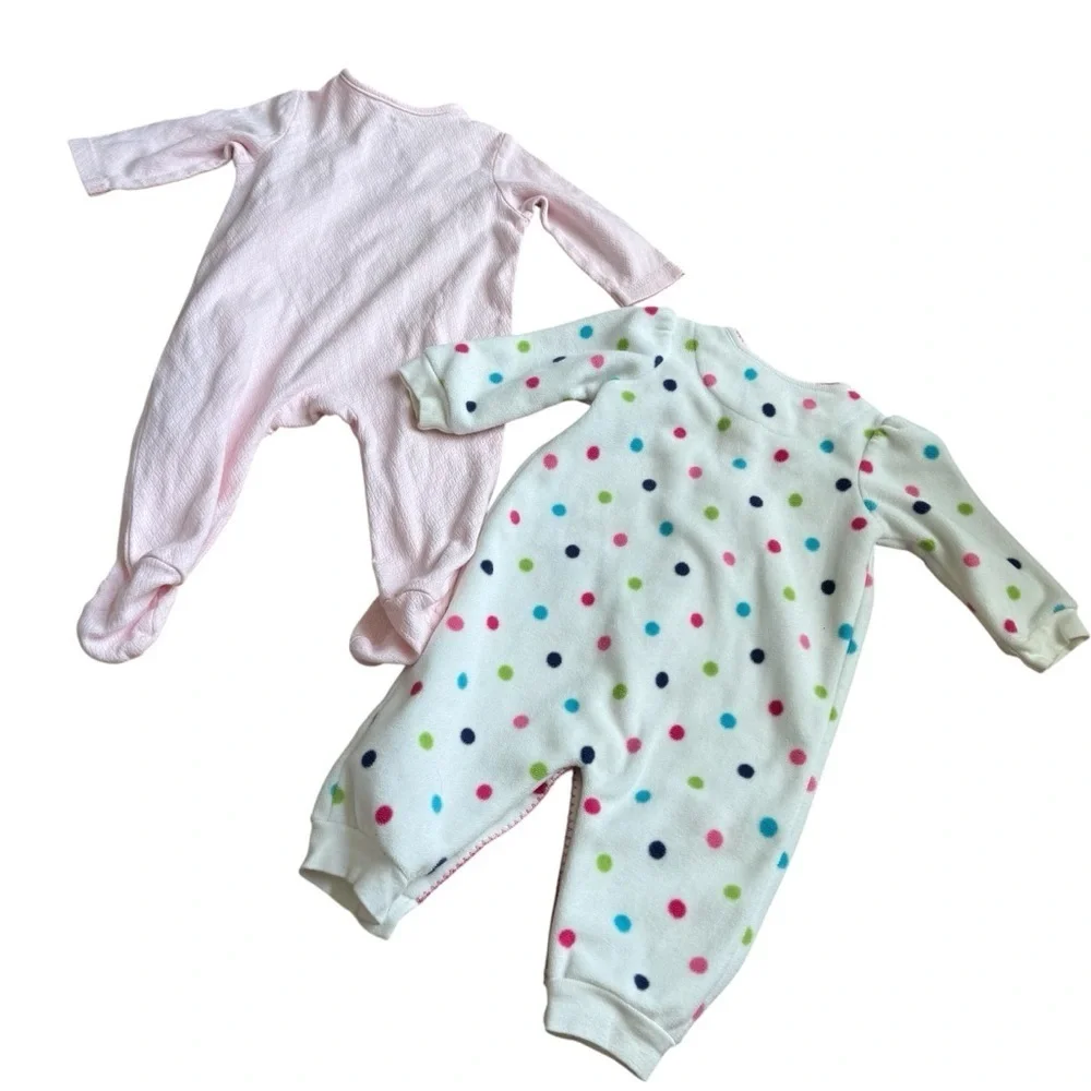 Bundle 6M Baby Girl Pajama Sleeper 2PC Set Pink Cotton Fleece Butterfly